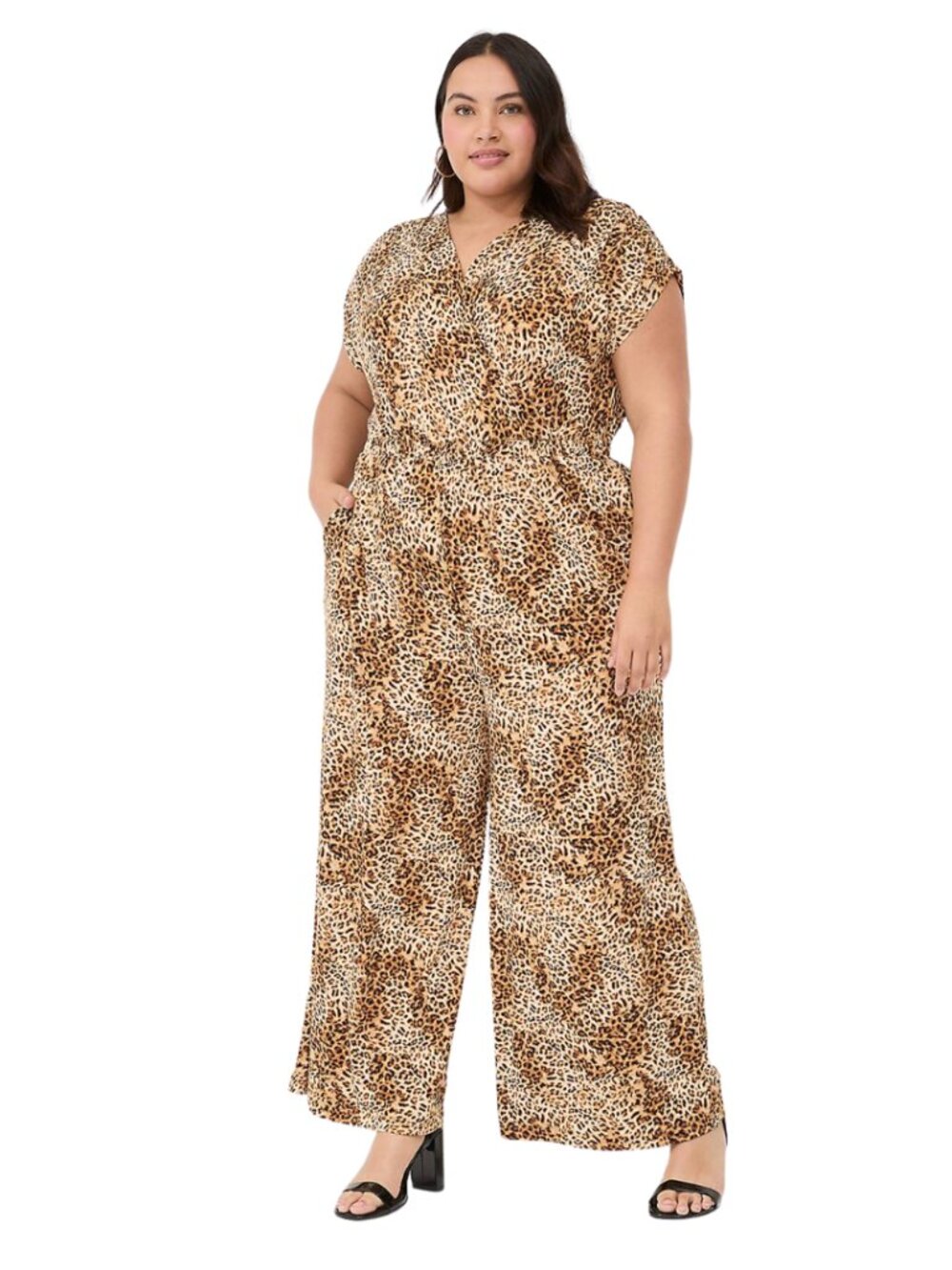 Lane Bryant Leopard Print Jumpsuit with Shoulder Ruching Size 18/20